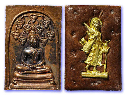 Pra Somdej Prok Po Hlang Pra Sivali Ud Pratat - Nava Loha - Nine Sacred Metals Buddha under Bodhi tree with Sivali amulet and Sacred Powder back face - Luang Phu Phaew 2554 BE Pra Somdej Prok Po Hlang Pra Sivali Ud Pratat - Nava Loha - Nine Sacred Metals Buddha under Bodhi tree with Sivali amulet and Sacred Powder back face - Luang Phu Phaew 2554 BE