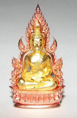 Pra Putta Chinarat (Loi Ongk Statuette) 'Jom Rachan' (Warrior King) edition 2555 BE - Nuea Loha Chup Pink Gold Ongk Chup Tong (Pink Gold + Gold Plated Buddha) - Wat Pra Sri Radtana Maha Tat Pra Putta Chinarat (Loi Ongk Statuette) 'Jom Rachan' (Warrior King) edition 2555 BE - Nuea Loha Chup Pink Gold Ongk Chup Tong (Pink Gold + Gold Plated Buddha) - Wat Pra Sri Radtana Maha Tat