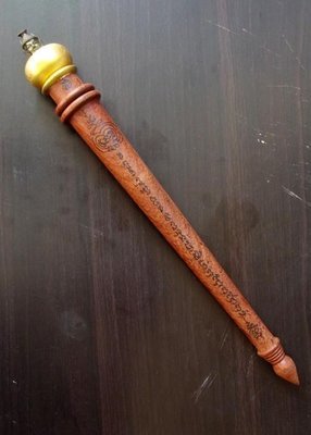 Mai Kroo Paetchalugan - Mai Makaa 145 Pi - 145 year old Sacred Tree Wood Wand with Ruesi Head, 15 Gram Silver Takrut, Spell Inscription, filled with Sacred Powders - Ajarn Supot Ler Cha Mai Kroo Paetchalugan - Mai Makaa 145 Pi - 145 year old Sacred Tree Wood Wand with Ruesi Head, 15 Gram Silver Takrut, Spell Inscription, filled with Sacred Powders - Ajarn Supot Ler Cha