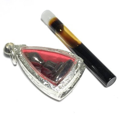 Pra Pim Pra Put Nuea Lek Lai See Tong Pla Hlai in Silver Casing + Nam Pheung Duean Ha Sacred Honey + Takrut Sariga - Ta Poon Forest Lay Sorceror Pra Pim Pra Put Nuea Lek Lai See Tong Pla Hlai in Silver Casing + Nam Pheung Duean Ha Sacred Honey + Takrut Sariga - Ta Poon Forest Lay Sorceror