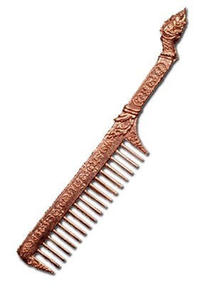 Hwee Maha Mongkol (Small 6.2 Cm) Money Comb of Great Blessings with Naga Head Handle - Nuea Chanuan Phiw Nak (Sacred Metals + Pink Gold) - Luang Phu Maha Kam Daeng - Sadta Mongkol Edition 2555 BE Hwee Maha Mongkol (Small 6.2 Cm) Money Comb of Great Blessings with Naga Head Handle - Nuea Chanuan Phiw Nak (Sacred Metals + Pink Gold) - Luang Phu Maha Kam Daeng - Sadta Mongkol Edition 2555 BE
