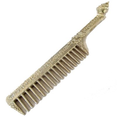 Hwee Maha Mongkol (Large 12 Cm) Money Comb of Great Blessings with Naga Head Handle - Nuea Tong Khaw (Silver Alloy) - Luang Phu Maha Kam Daeng - Sadta Mongkol Edition 2555 BE Hwee Maha Mongkol (Large 12 Cm) Money Comb of Great Blessings with Naga Head Handle - Nuea Tong Khaw (Silver Alloy) - Luang Phu Maha Kam Daeng - Sadta Mongkol Edition 2555 BE
