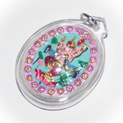 Pra Pikanes - Ganesha Elephant Deity - Turquoise Face Purple Frame White Powders - (1 Look Namo Plug+ 2 Silver Takrut + 4 Gems) - Sae Yid 60 Edition Pra Pikanes - Ganesha Elephant Deity - Turquoise Face Purple Frame White Powders - (1 Look Namo Plug+ 2 Silver Takrut + 4 Gems) - Sae Yid 60 Edition