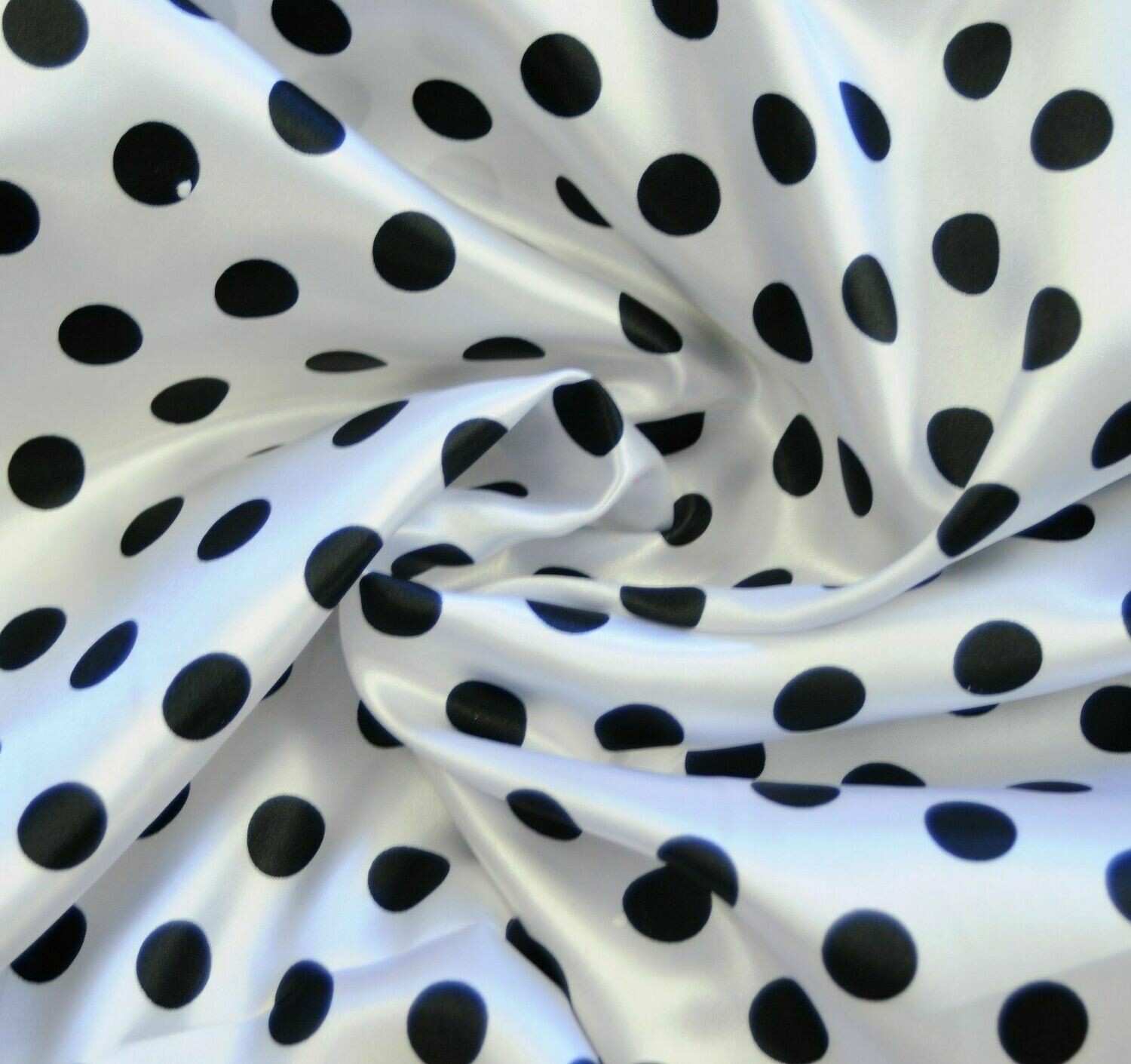 Polka Dot White Black SHINY SATIN 100% Polyester Pantie Lingerie Fabric 60 Polka Dot White Black SHINY SATIN 100% Polyester Pantie Lingerie Fabric 60