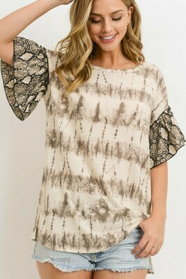 TIE-DIE, SNAKE PRINT CONTRAST TOP TIE-DIE, SNAKE PRINT CONTRAST TOP