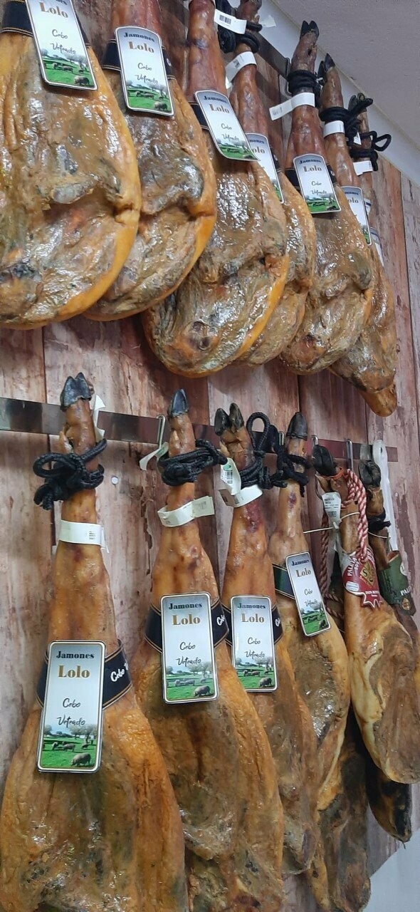 JAMON CEBO VETEADO EXTREMEÑO+7 KILOS +UN JAMONERO + UN CUCHILLO JAMONERO