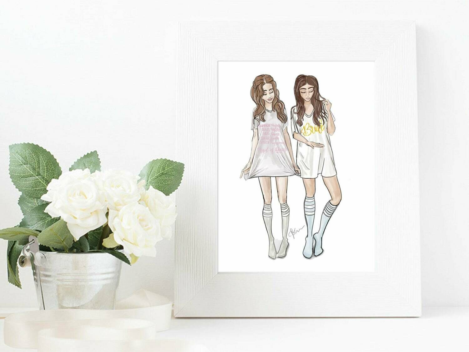 Bride & Maid of Honor Fashion Illustration Gift Bride & Maid of Honor Fashion Illustration Gift