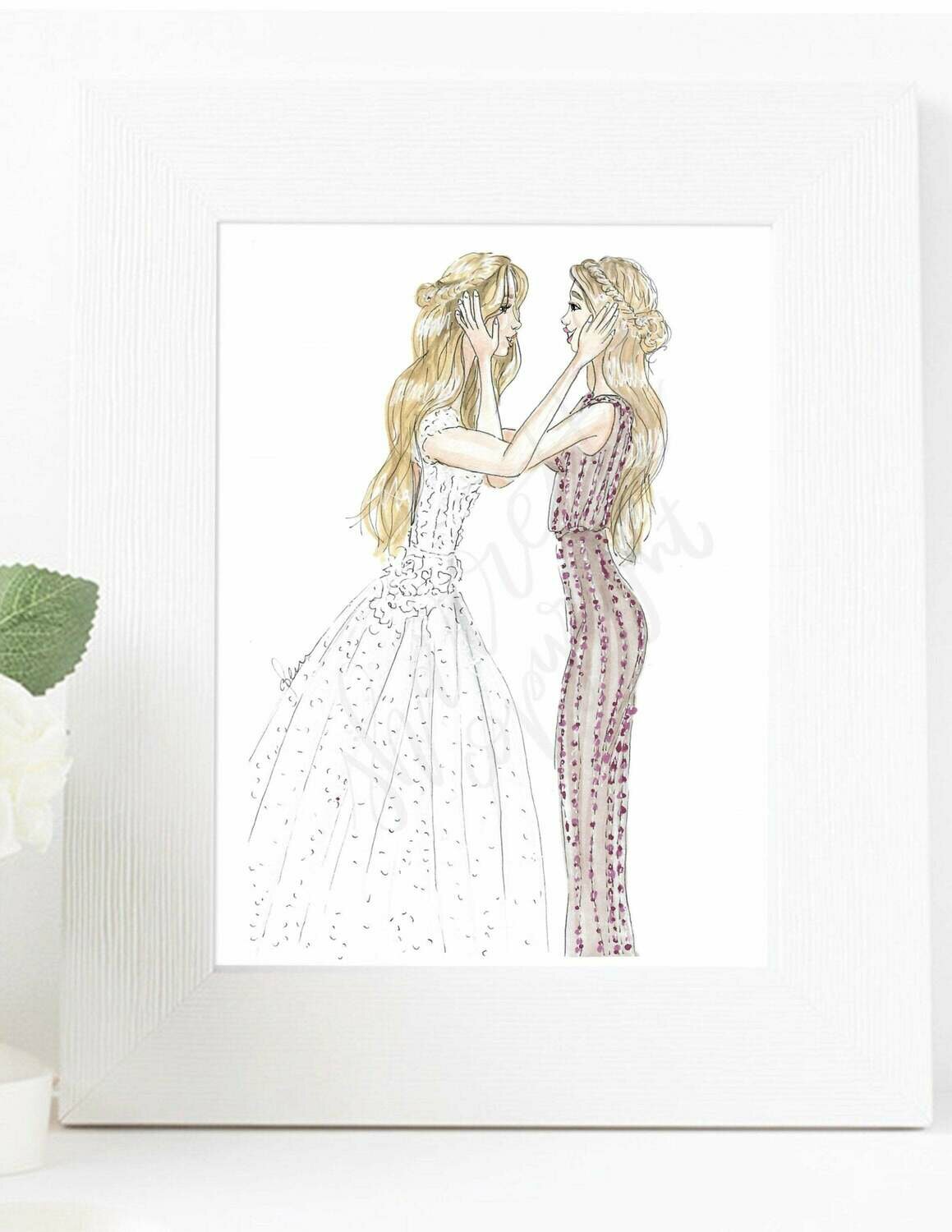 Customizable Bride and Bridesmaid Fashion Illustration Customizable Bride and Bridesmaid Fashion Illustration