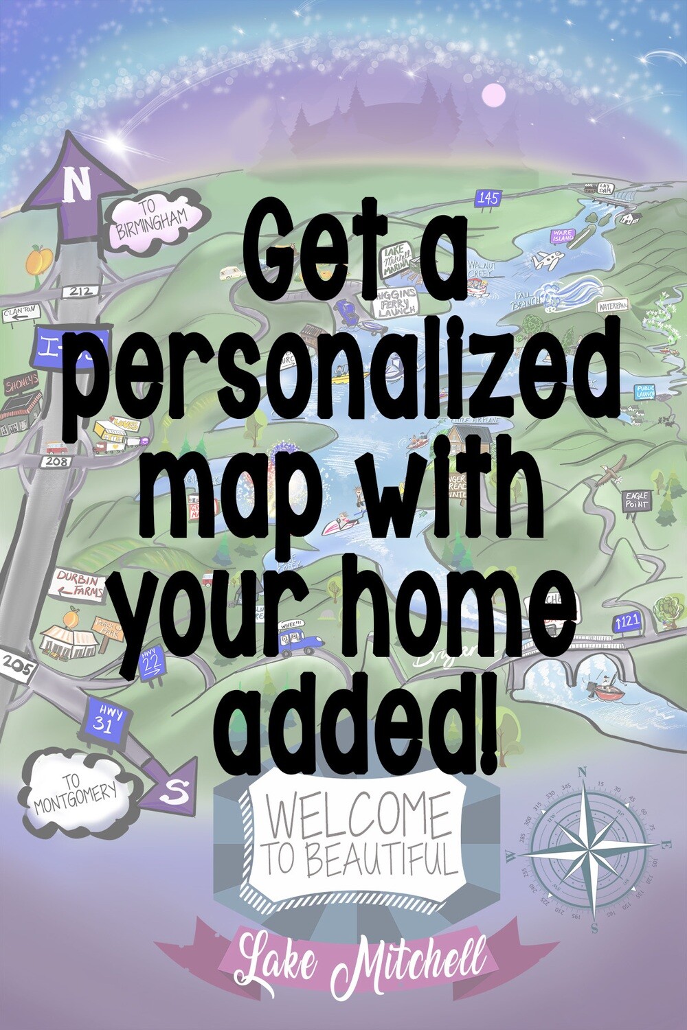Personalized Lake Mitchell Map Personalized Lake Mitchell Map