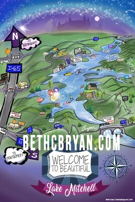 Lake Mitchell Whimsical Cartoon Map