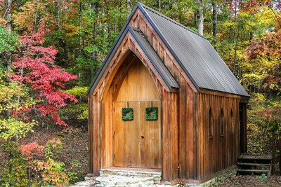 Rustic Gothic Church in the Fall