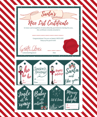 Santa's Nice List Certificate and Gift Tags Free Printables