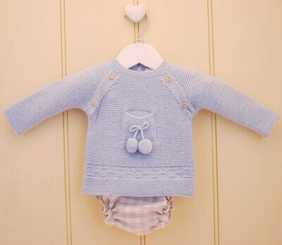 Baby Unisex Blue Velour All In One Traditional Spanish Lace Babygrow by Pex