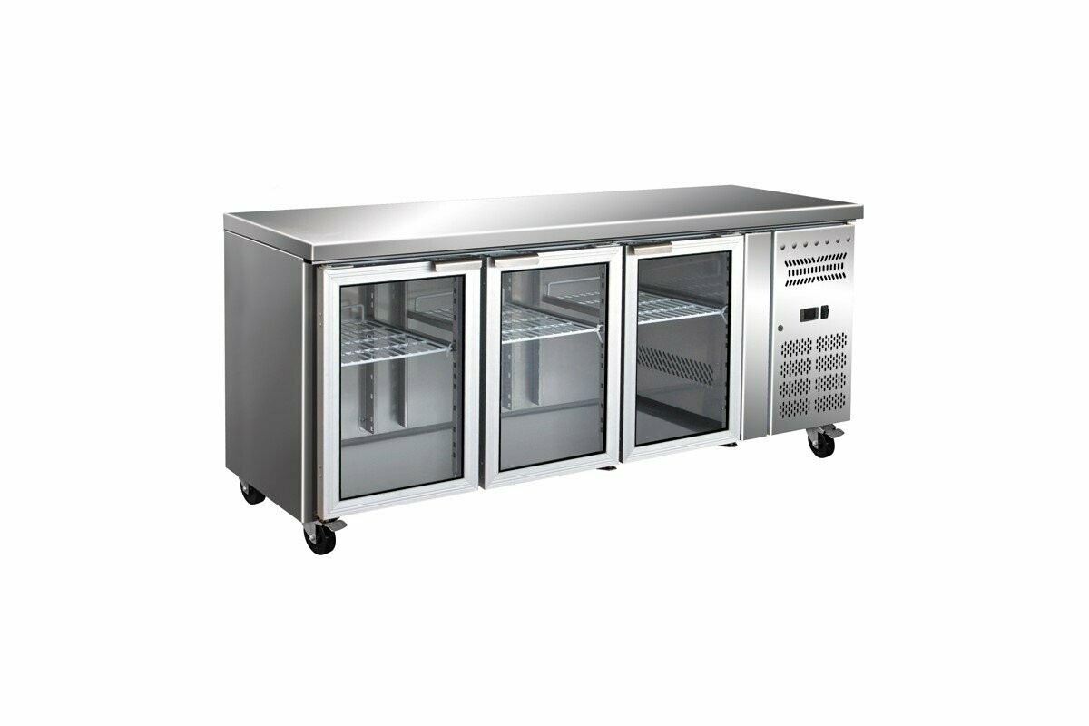 Glass 3 Door Under Bench Commercial Refrigerator