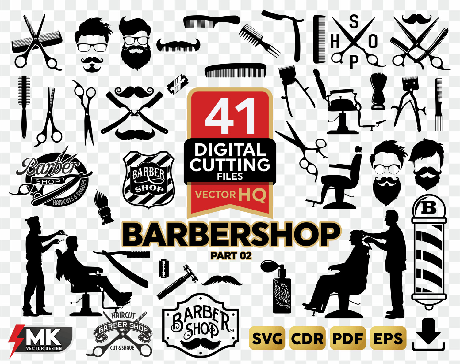 Download BARBERSHOP SVG Bundle #02 Silhouette by SVGMKCreative