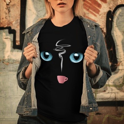 Cat Eyes & Coffee Cup - Short-Sleeve Unisex T-Shirt Cat Eyes & Coffee Cup - Short-Sleeve Unisex T-Shirt