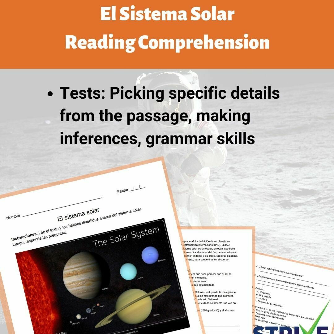 The Solar System Reading Comprehension Worksheet Spanish Version