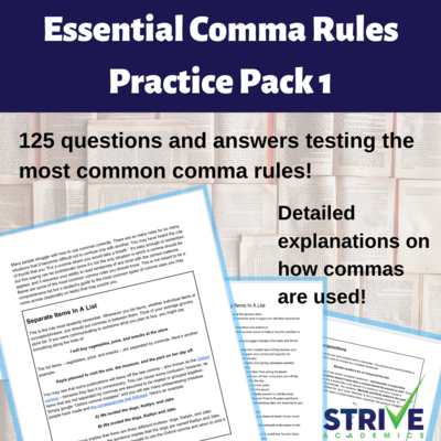 Essential Comma Rules Practice Pack 1 Essential Comma Rules Practice Pack 1