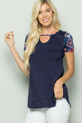 Navy Cut Out Aztec Shoulder Shirt Navy Cut Out Aztec Shoulder Shirt