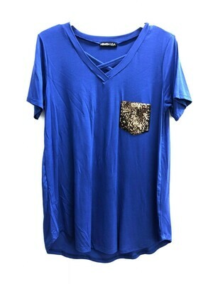 Royal Blue Gold Sequin Pocket Tee Royal Blue Gold Sequin Pocket Tee