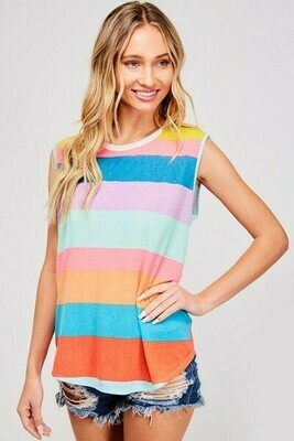 Multi Colored Stripe Slashed Cutout Back Tank Multi Colored Stripe Slashed Cutout Back Tank