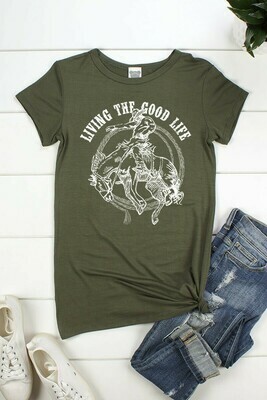 Olive 'Living The Good Life' Bronc Tee Olive 'Living The Good Life' Bronc Tee