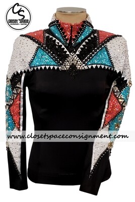 'Kara Langeland' Black, White, Turquoise & Coral Top 'Kara Langeland' Black, White, Turquoise & Coral Top