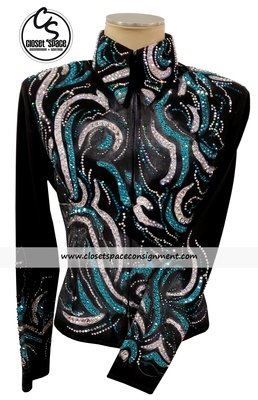 'Batya' Black, Turquoise & Silver Hand Painted Jacket 'Batya' Black, Turquoise & Silver Hand Painted Jacket