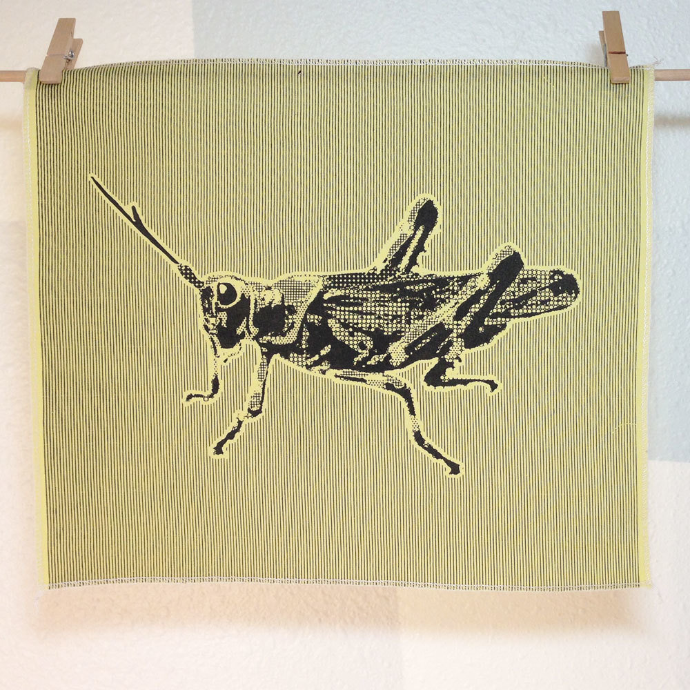 Grasshopper - Hand Printed Fabric Panel