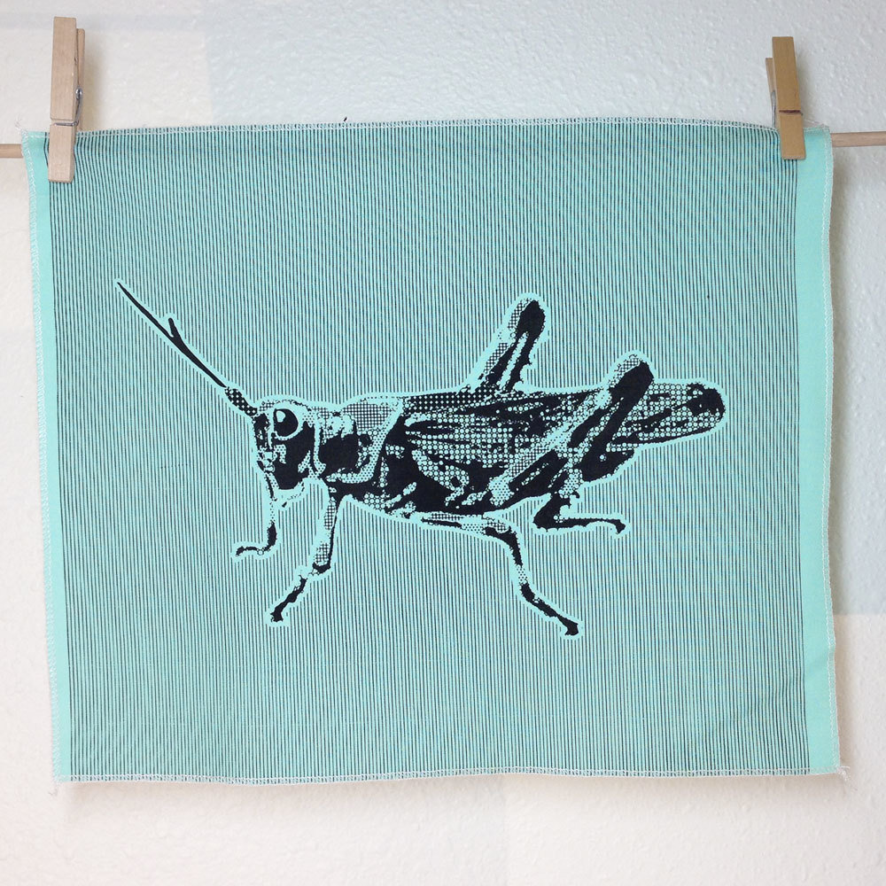 Grasshopper - Hand Printed Fabric Panel