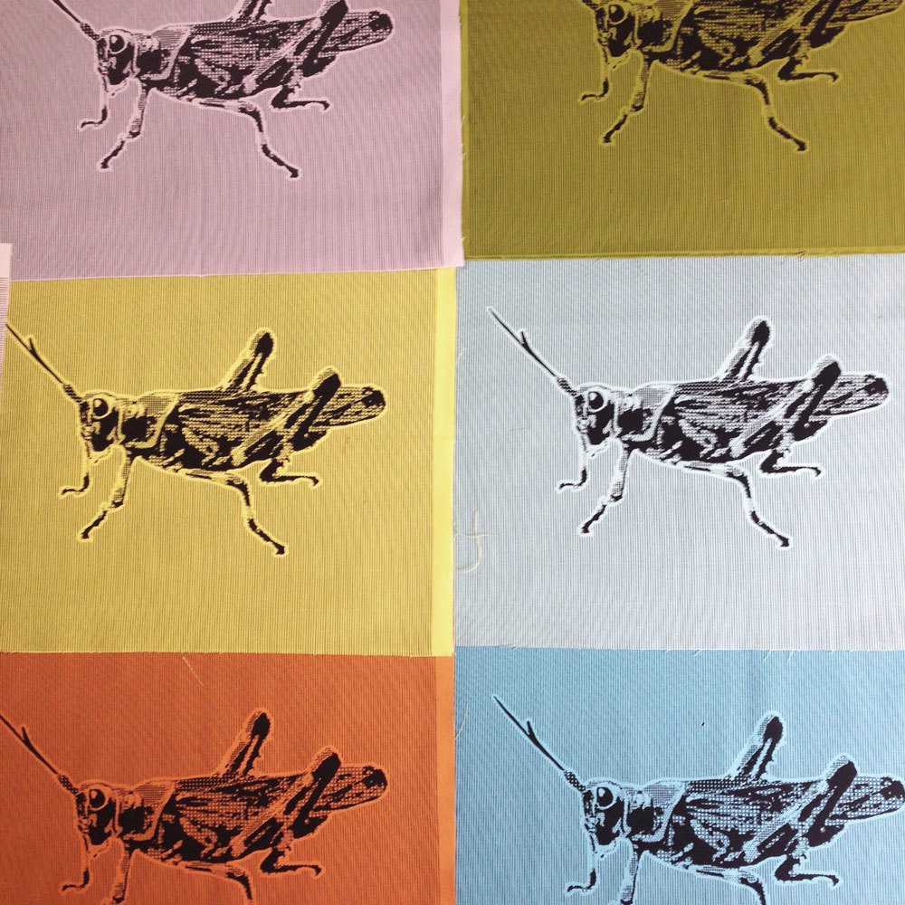 Grasshopper - Hand Printed Fabric Panel