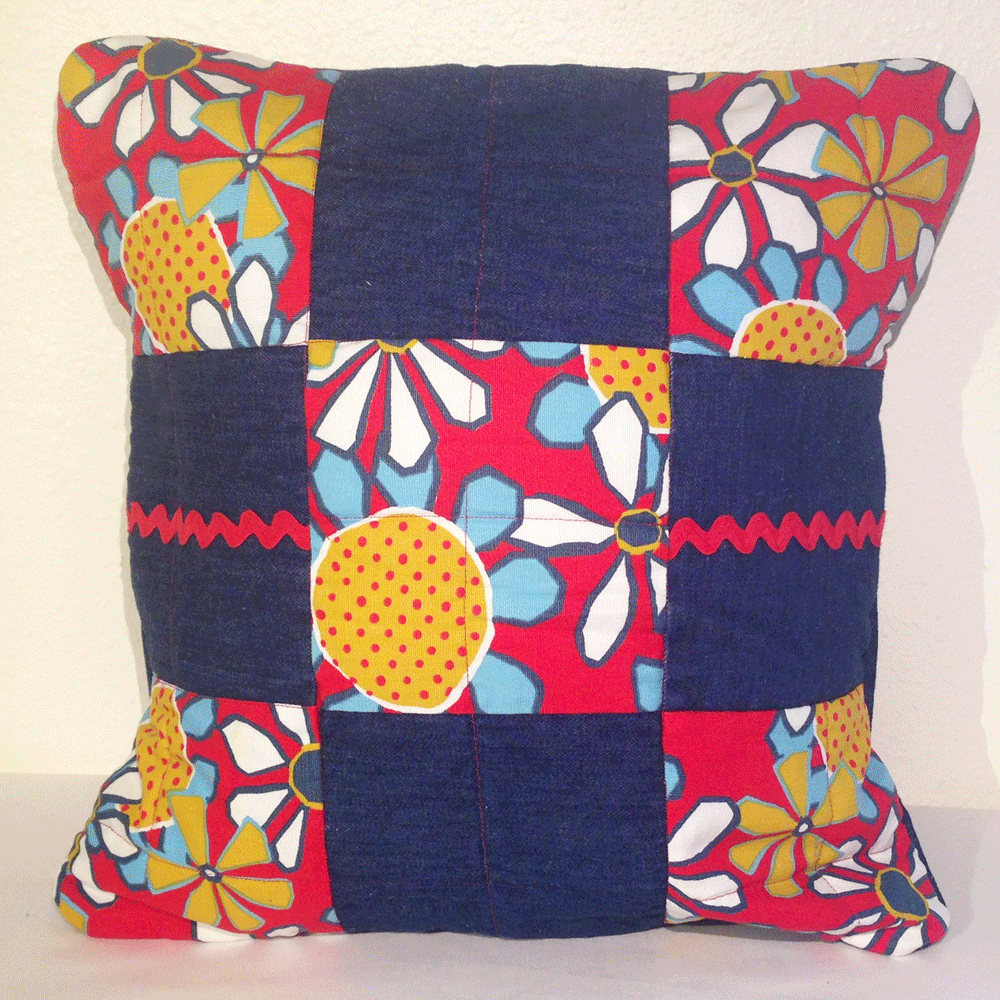Denim Ric Rack Pillow Cover HM0016