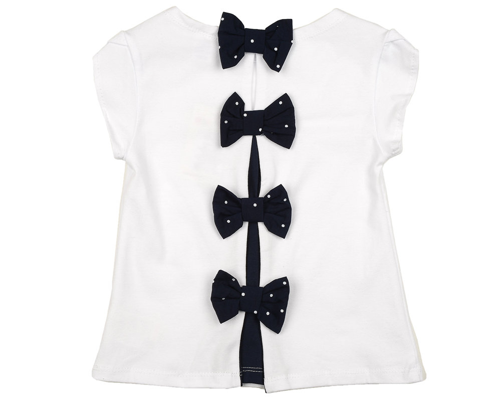 UD 0724(3)бел/синий Mini Maxi Футболка с бантиками (92-116см) UD 0724(3)бел/синий