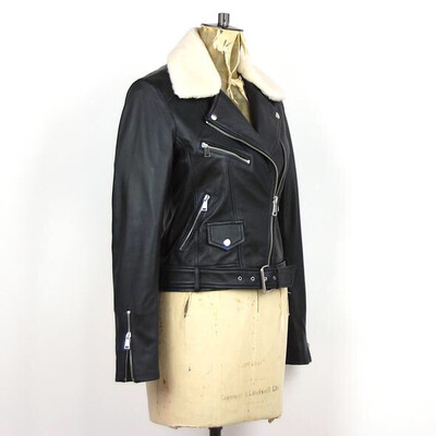 LAB faux Fur Collar Leather Jacket Black LAB faux Fur Collar Leather Jacket Black