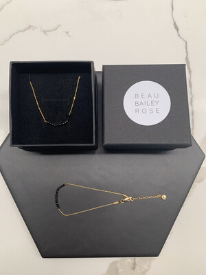 Gold Plated Black Spinel Tiny Beaded Bar Bracelet Gold Plated Black Spinel Tiny Beaded Bar Bracelet