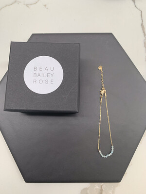 Gold Plated Milky Aquamarine Beaded Bar Bracelet Gold Plated Milky Aquamarine Beaded Bar Bracelet
