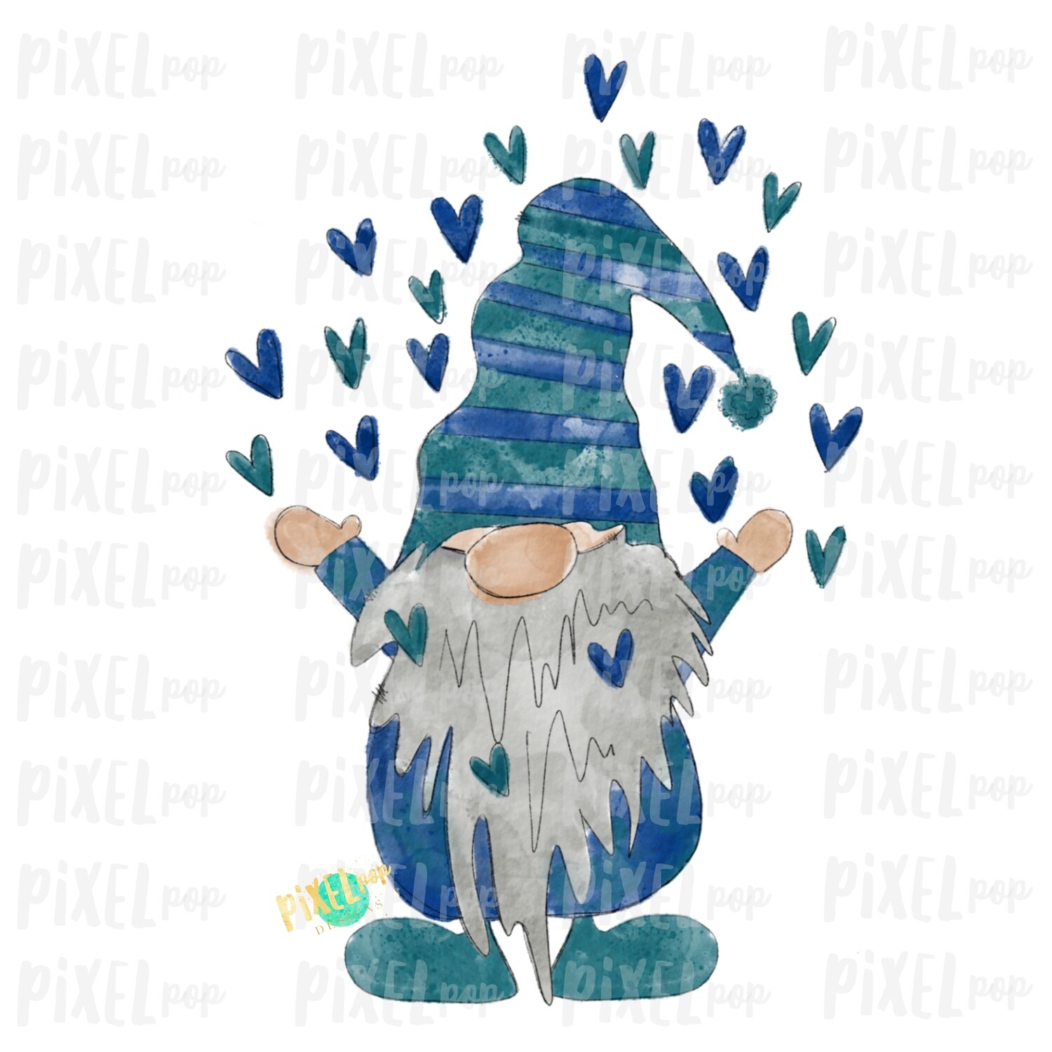 Download Valentine Heart Gnome Blue Watercolor Sublimation PNG ...