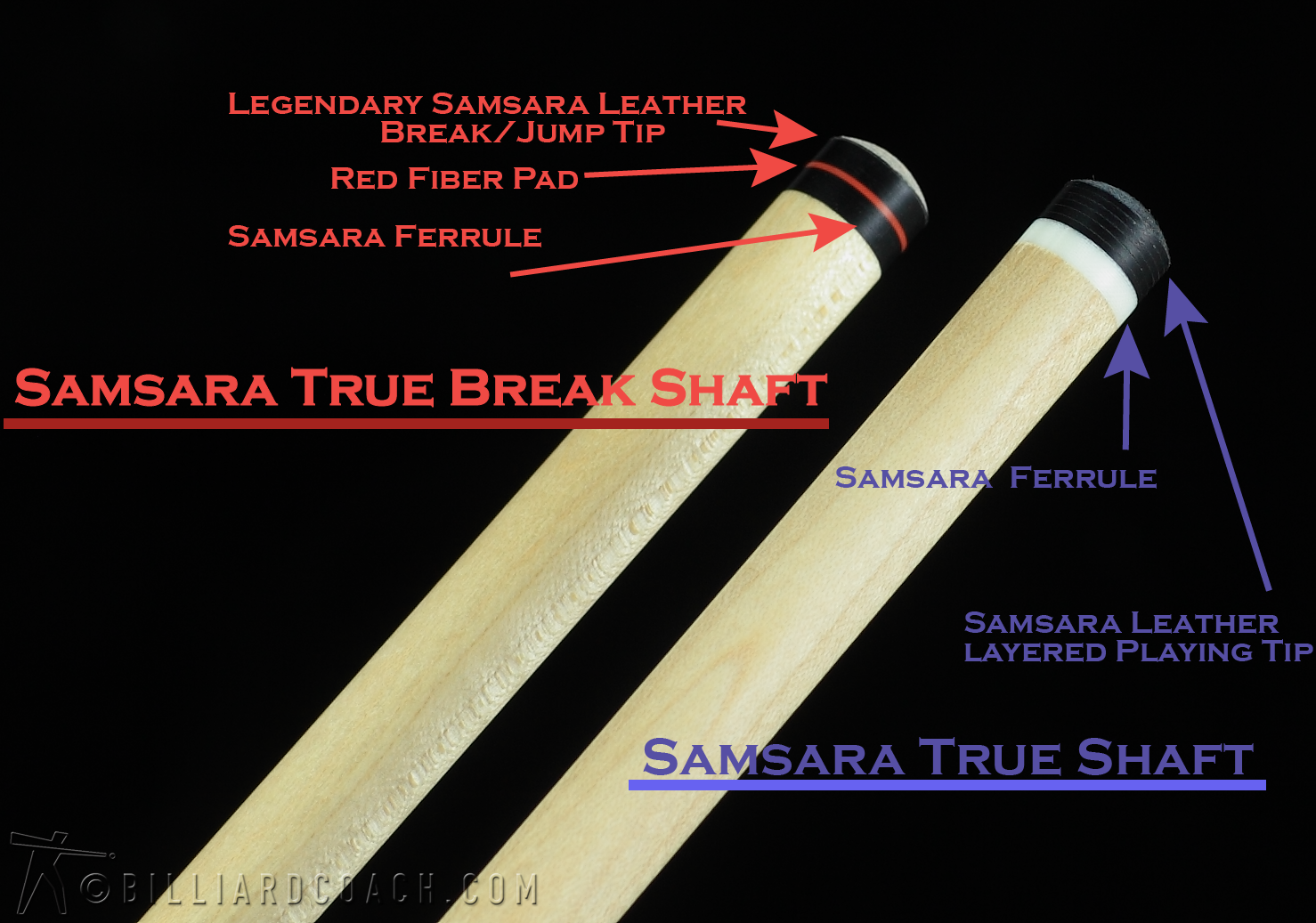 Samsara Break Cue - Stained Curly Maple / Black Leather Wrap