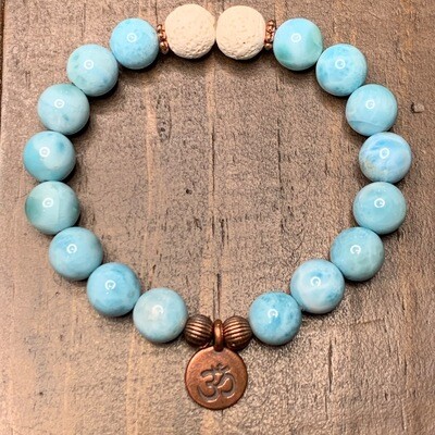 Larimar & Lava Bracelet-Copper Om Larimar & Lava Bracelet-Copper Om