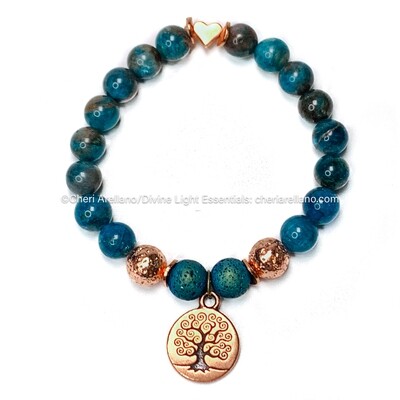 Apatite Bracelet: Copper Tree of Life & Heart Apatite Bracelet: Copper Tree of Life & Heart