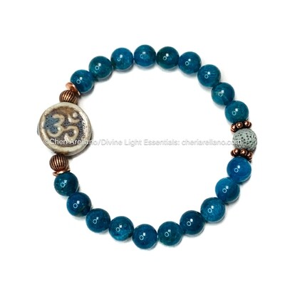 Apatite Bracelet: Om w/ Copper Accents Apatite Bracelet: Om w/ Copper Accents