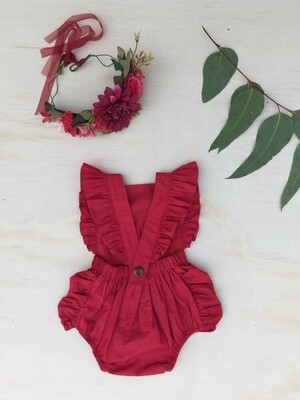 RUBY Girls Christmas Ruffle Romper With Head Wrap | Rich Red RUBY Girls Christmas Ruffle Romper With Head Wrap | Rich Red