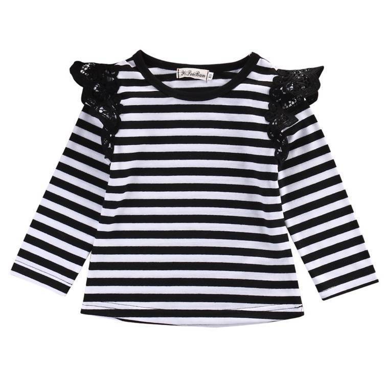 Long Sleeve Flutter Top | B&W Stripe | Lacey Store - A Little Lacey