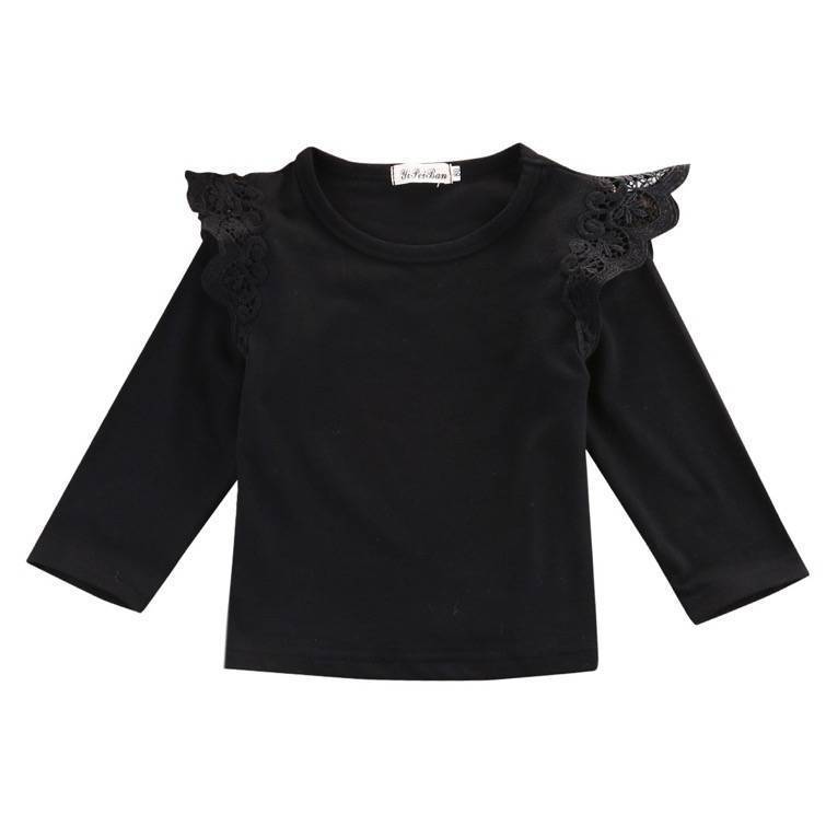 Long Sleeve Flutter Top | Black Long Sleeve Flutter Top | Black
