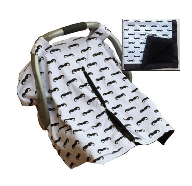 Mustache Minky Car Seat Canopy | Snap Opening | Universal Mustache Minky Car Seat Canopy | Snap Opening | Universal