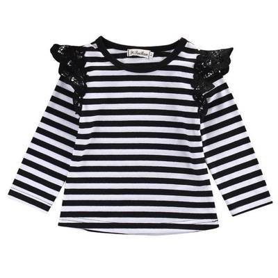 Long Sleeve Flutter Top | B&W Stripe Long Sleeve Flutter Top | B&W Stripe