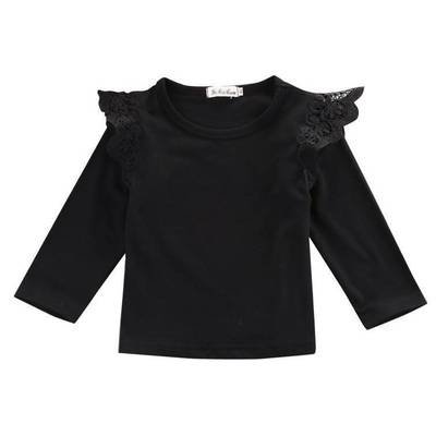 Long Sleeve Flutter Top | Black Long Sleeve Flutter Top | Black