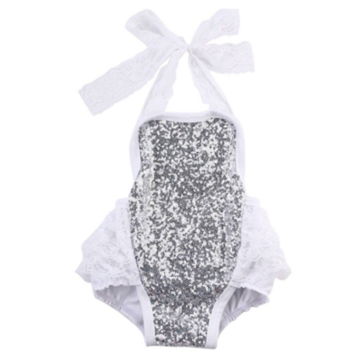 Anabelle Romper | White & Silver Anabelle Romper | White & Silver