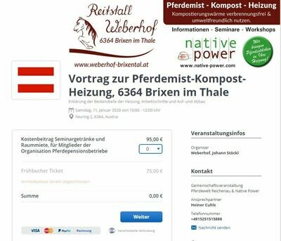 Gutschein zum Vortrag Mist-Volumen-Reduzierung, Kompost, sowie Kompost & Wärme. Pferdemist-Kompost-Heizung, Sonderpreis € 75,00 (netto € 63,03) statt € 95,00 (netto € 79,83) Gutschein zum Vortrag Mist-Volumen-Reduzierung, Kompost, sowie Kompost & Wärme. Pferdemist-Kompost-Heizung, Sonderpreis € 75,00 (netto € 63,03) statt € 95,00 (netto € 79,83)