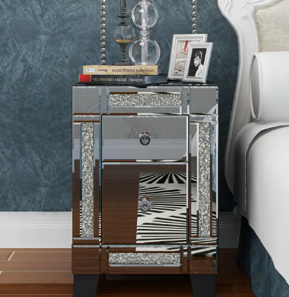 Venetian Mirrored Glass Bedside Table 2 Drawer Bedroom Cabinet